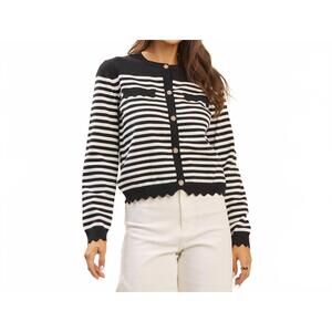 NEW ABLE scalloped stripe cardigan in black